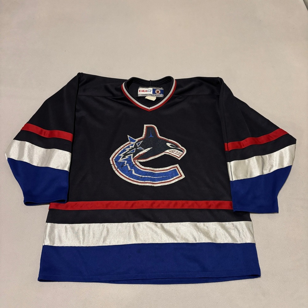 Vintage CCM Vancouver Canucks NHL Jersey Navy Blue‎ Red Silver Adult XL